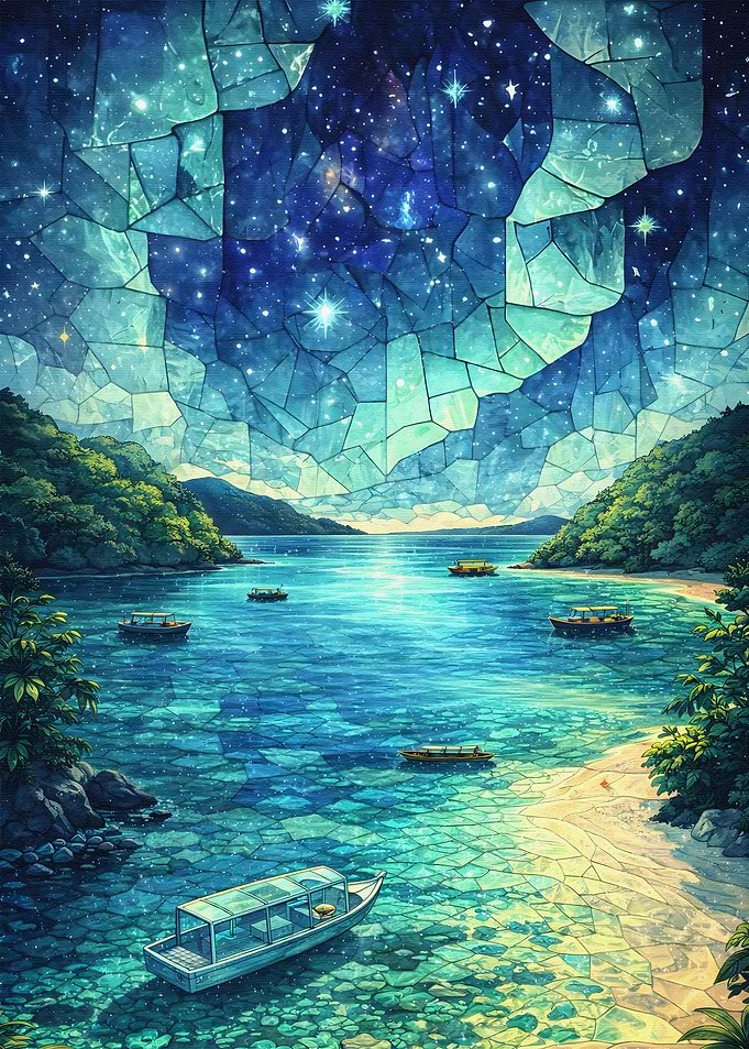 Starlit Bay with Boats