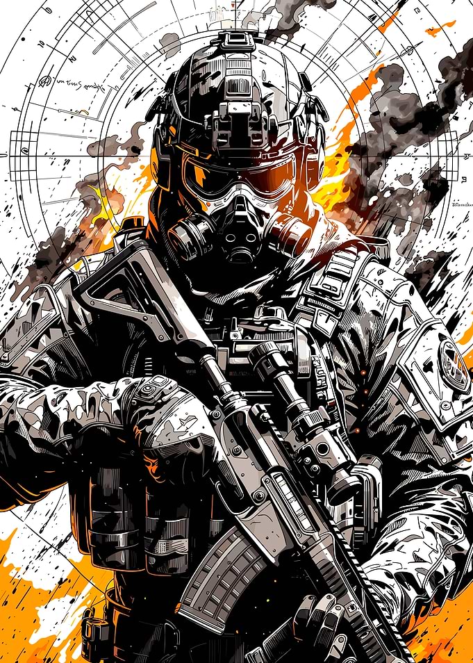 Soldier with Gas Mask and Rifle