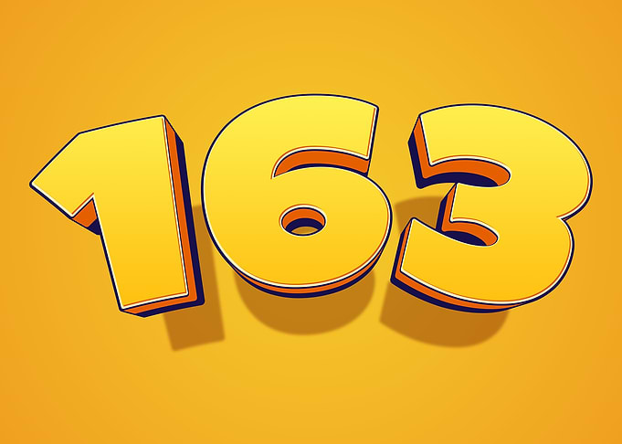 Number 163 in 3D Yellow Font