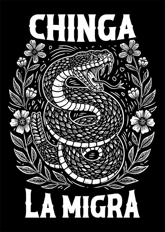 Snake with Flowers and Text