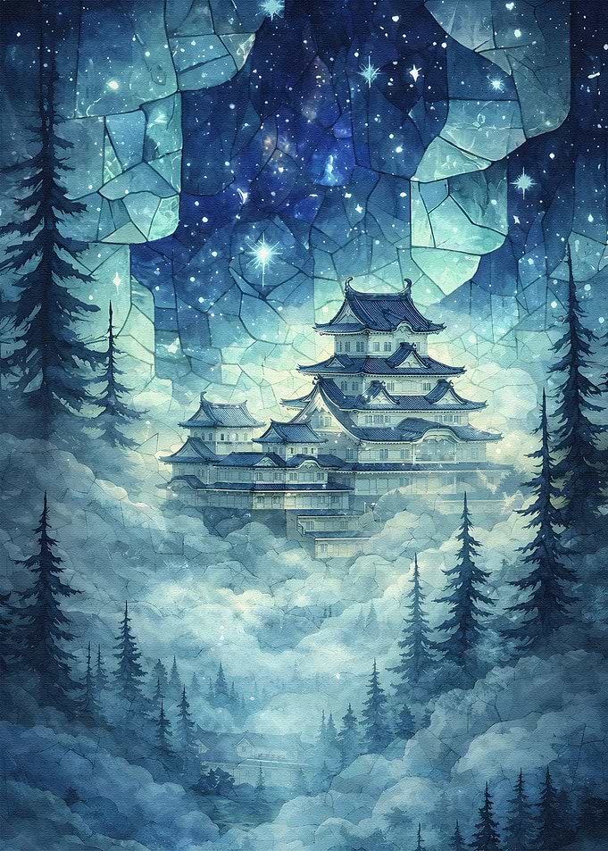 Enchanted Japanese Castle in Starry Night