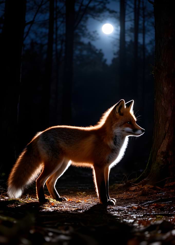 Fox in Moonlight Forest