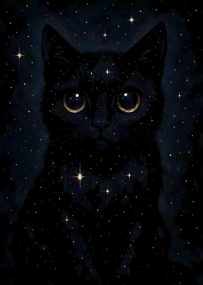 Black Cat in Starry Night