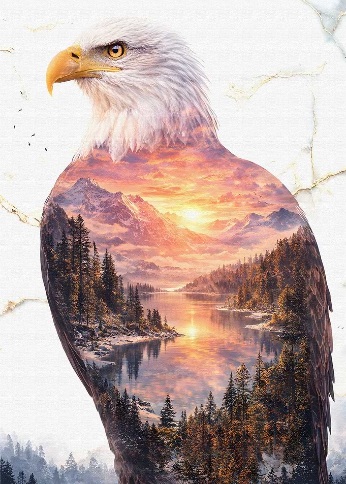 Eagle with Mountain Landscape Double Exposure