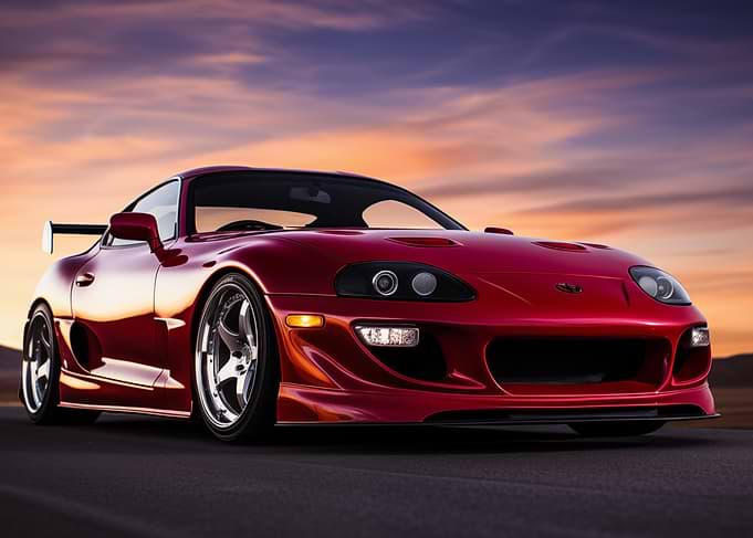 Red Toyota Supra at Sunset