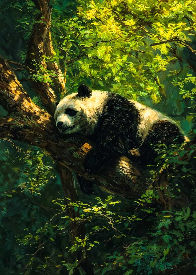 Panda Resting in Tree Painting
