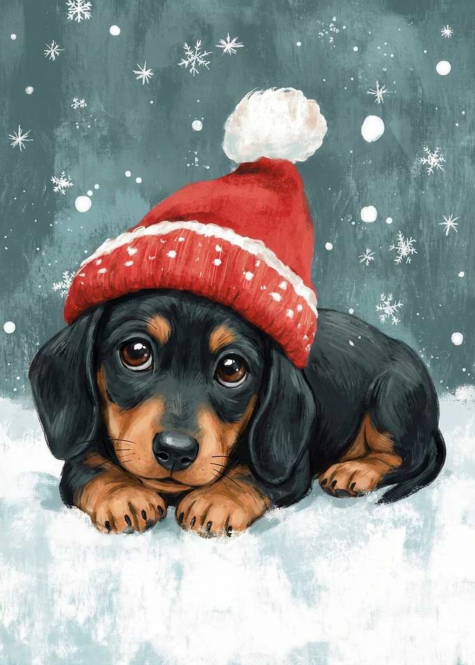 Cute Dachshund Puppy in Santa Hat