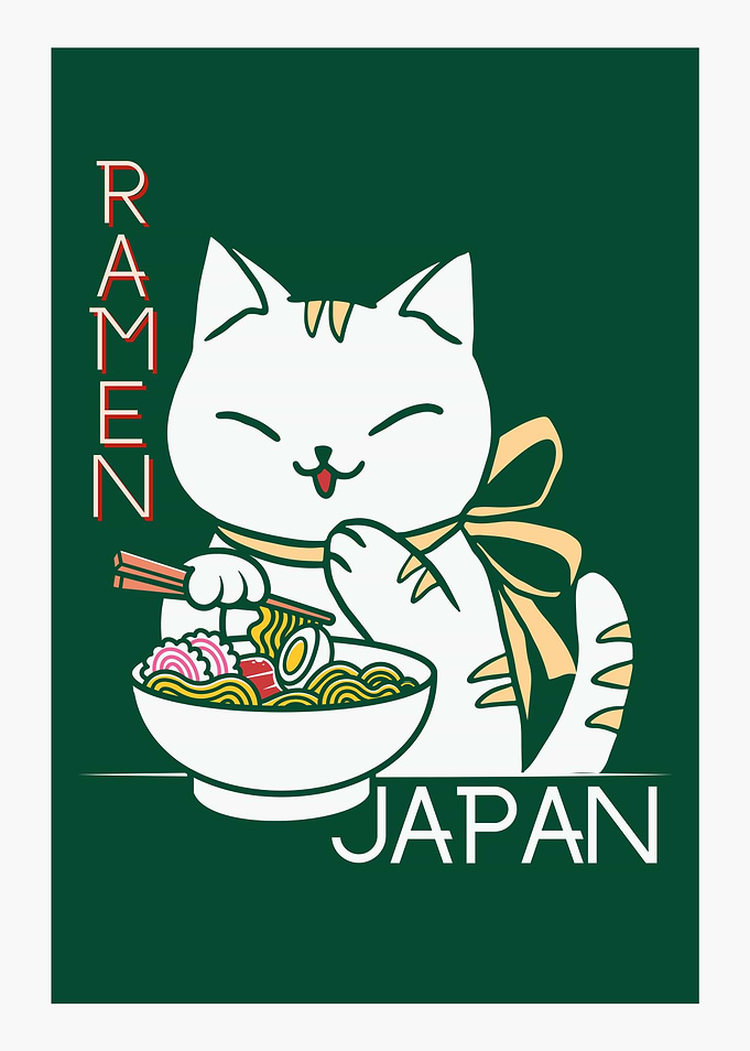 Cute Cat Eating Ramen