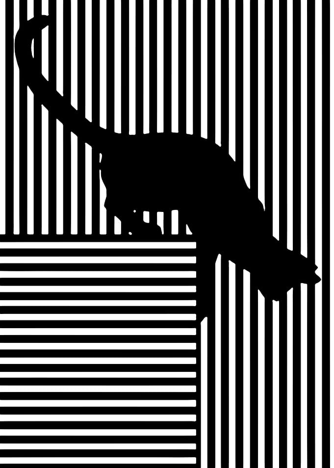 Black Cat Silhouette on Striped Background
