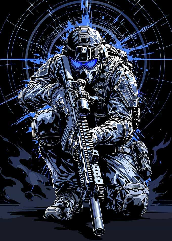 Soldier with Rifle and Blue Goggles