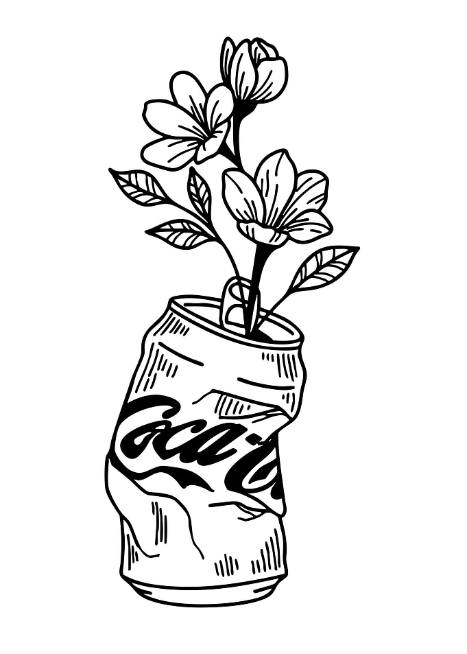 Crushed Coca-Cola Can with Flowers