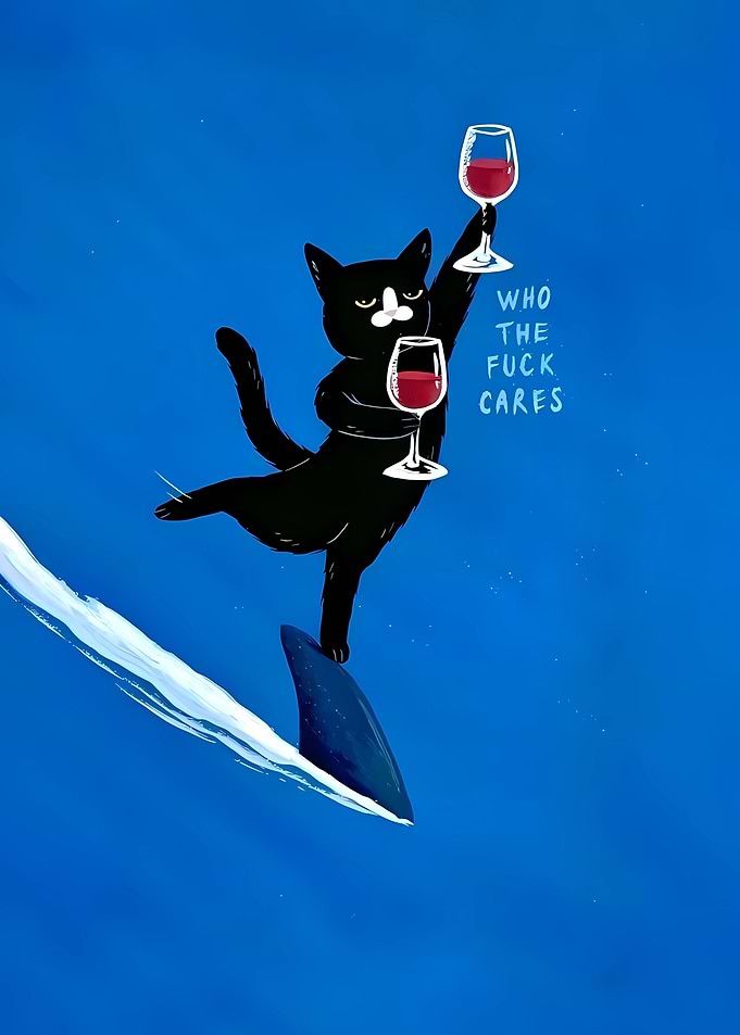 Cat Surfing a Shark with Wine