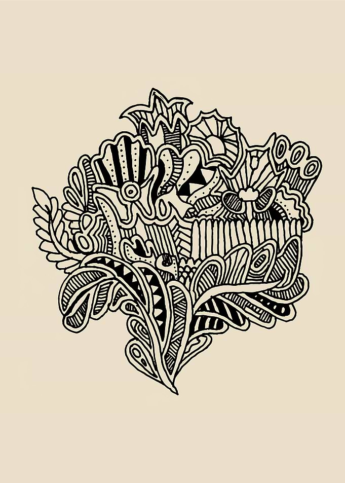 Abstract Black and White Floral Doodle