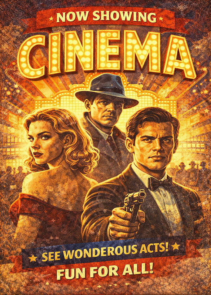 Retro Cinema Poster with Actors