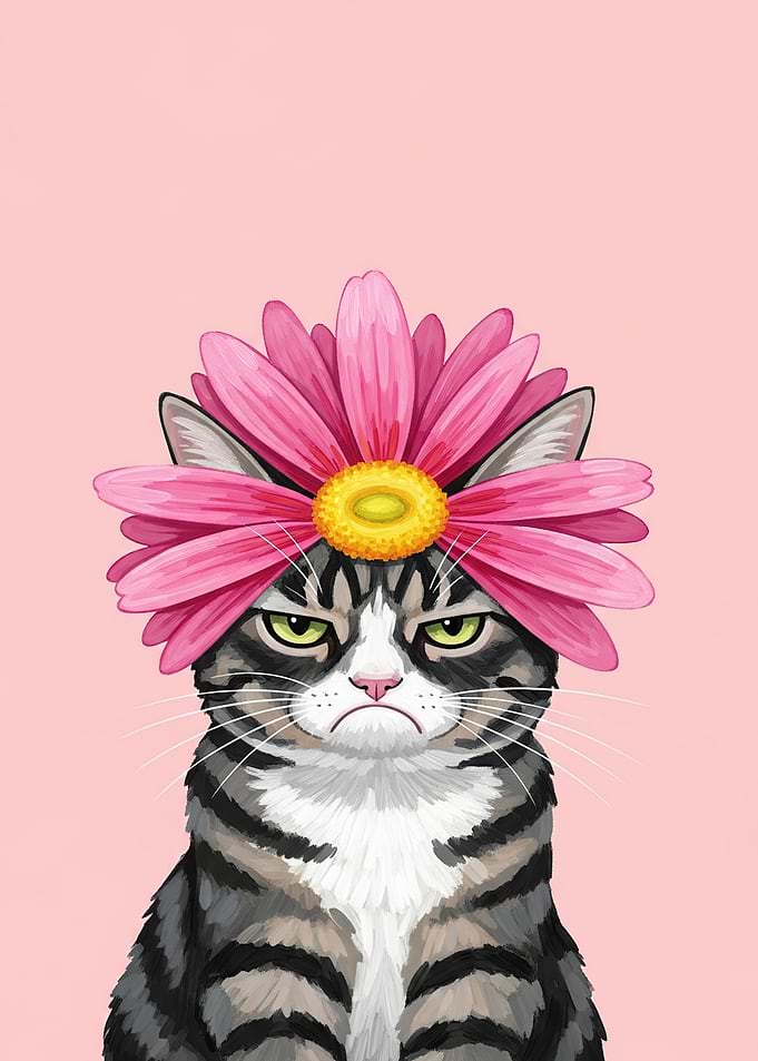 Grumpy Cat with Pink Flower Crown