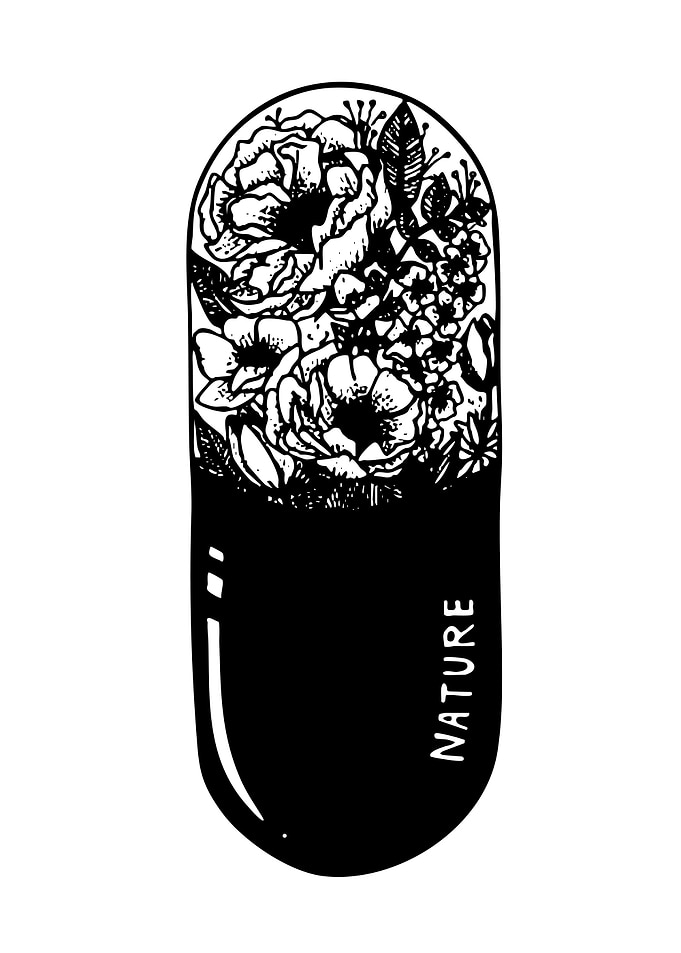 Pill with Flowers and Nature Text