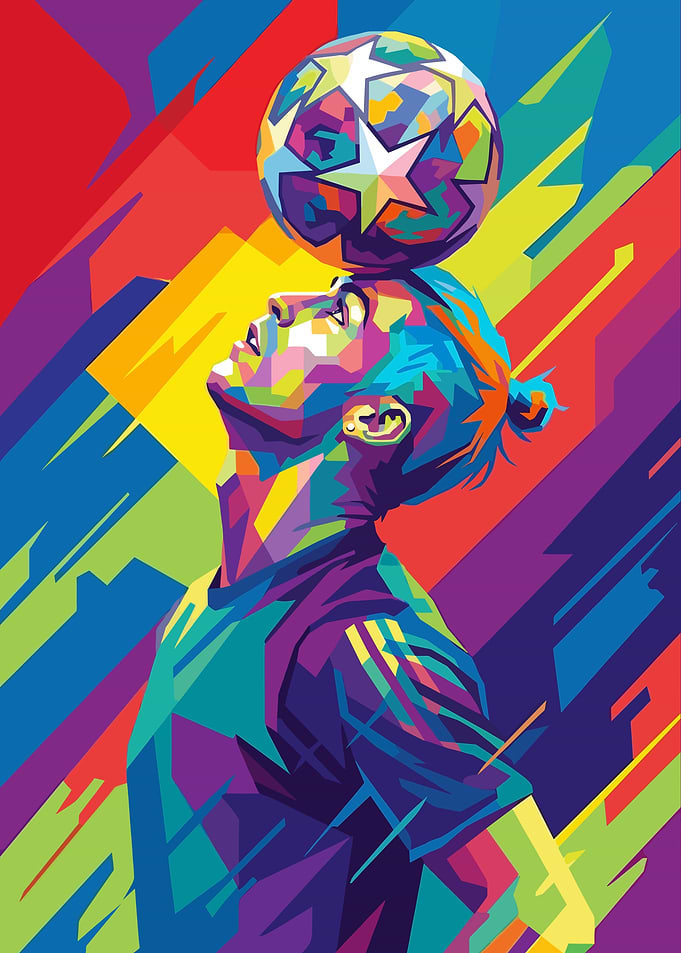 Footballer with Ball on Head