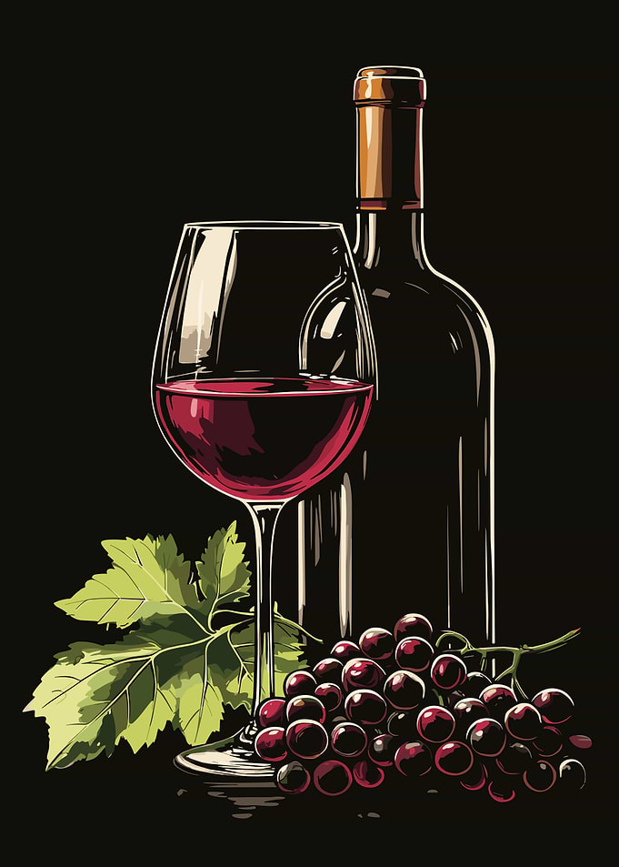 Wine bottle with grapes