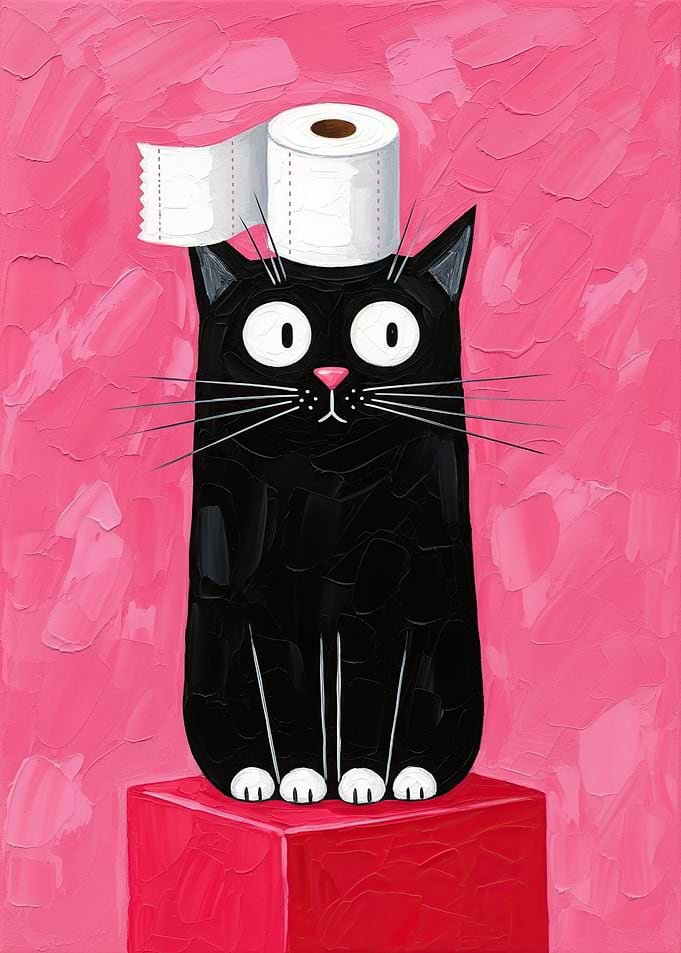 Black Cat with Toilet Paper Hat