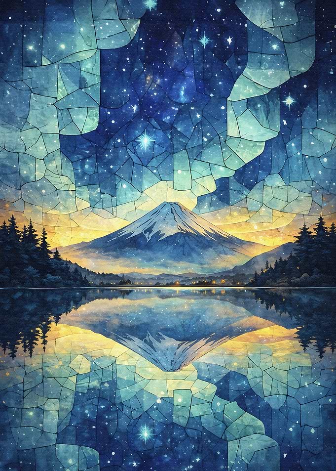 Mountain Reflection Under Starry Sky