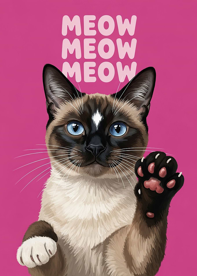 Siamese Cat Waving Paw