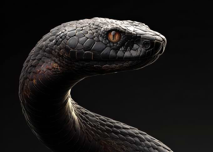 Close-up of a Black Snake's Head