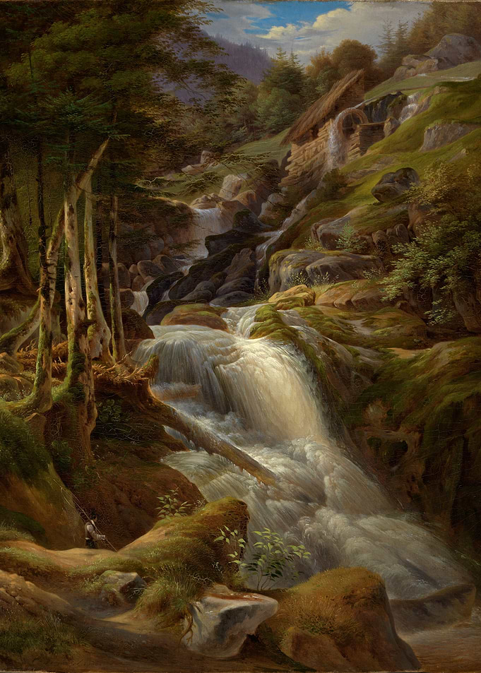 Waterfall and Mill in a Forest