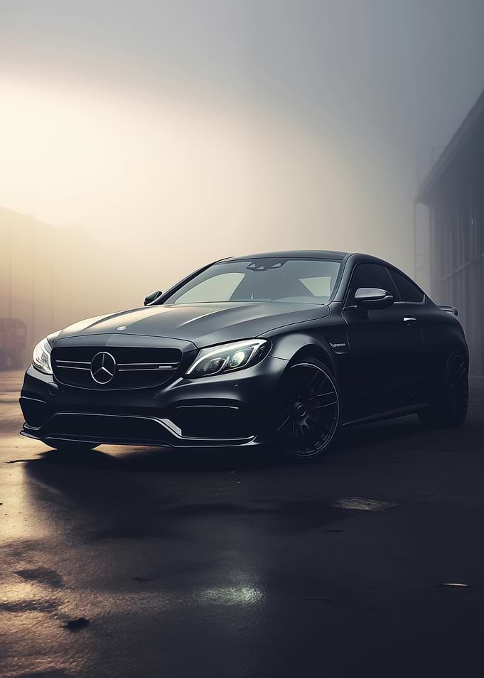 Dark Mercedes Coupe in Fog
