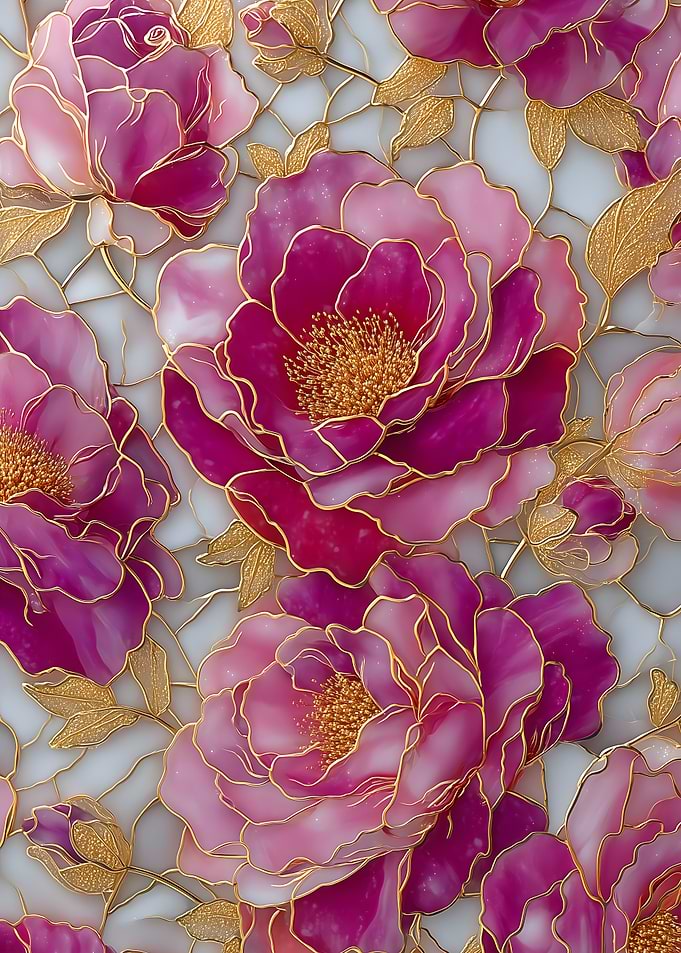Pink and Gold Floral Stained Glass