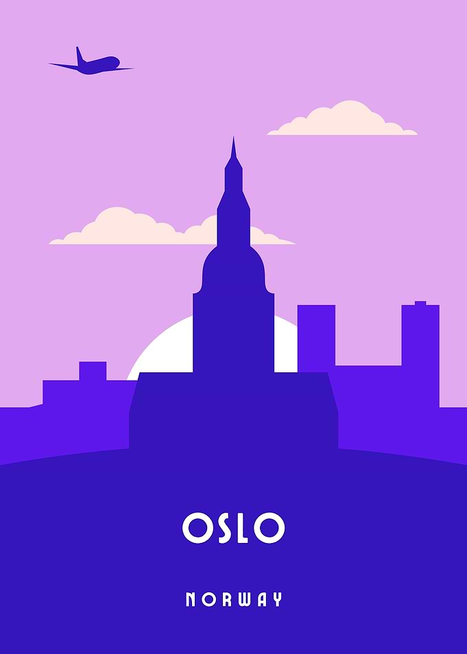 Oslo Skyline with Airplane