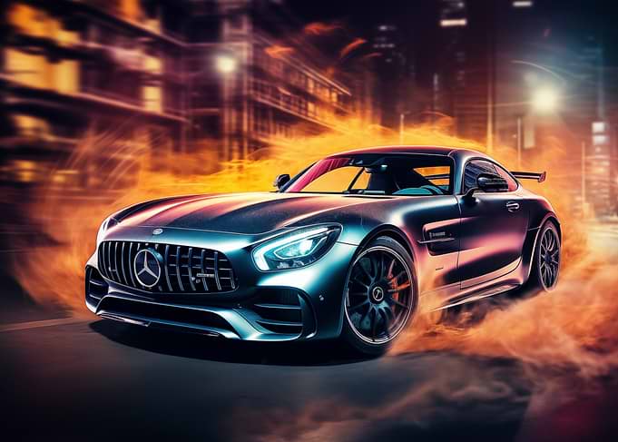 Mercedes AMG GT on fire
