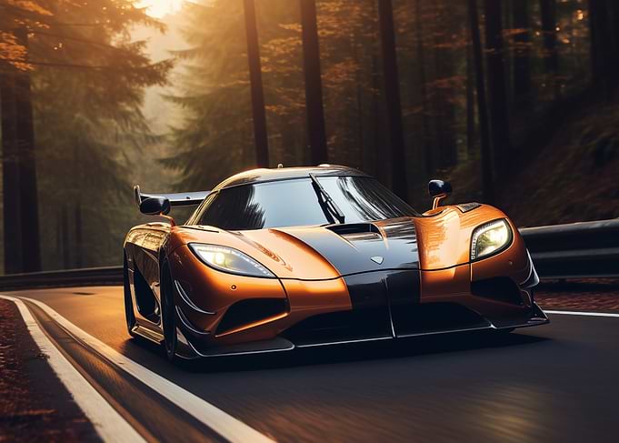 Sports car on forest road