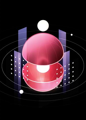 Abstract Geometric Sphere and Cityscape