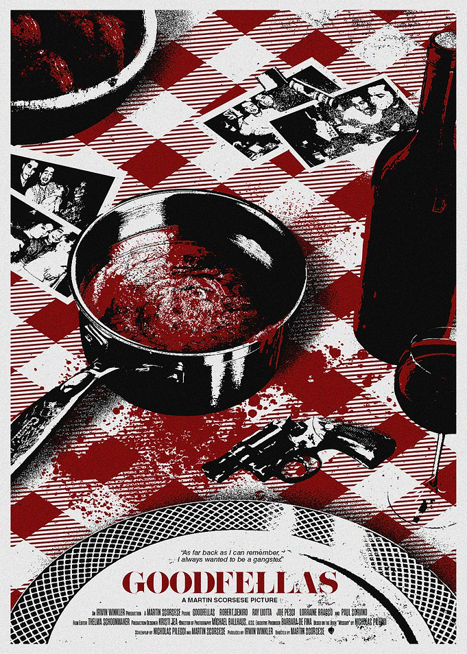 Goodfellas movie poster with food and gun
