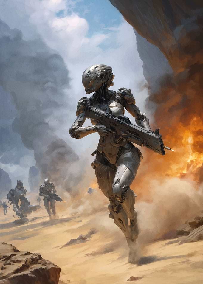 Robotic soldiers in desert combat