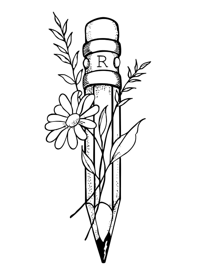 Pencil with Flowers and Letter R