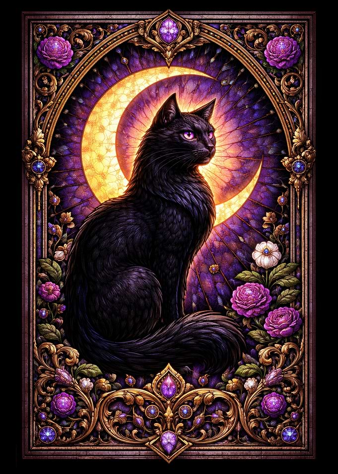 Black Cat with Crescent Moon