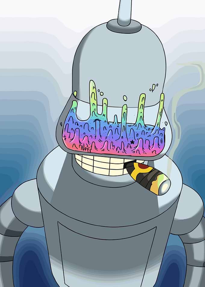 Bender with Rainbow Brain and Cigar