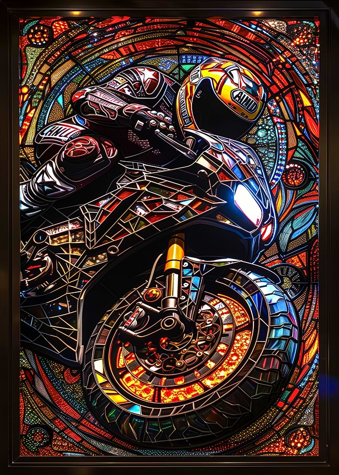 Stained Glass Motorcycle Racer