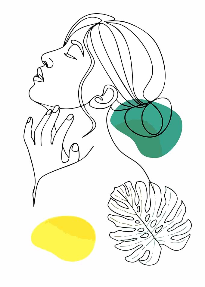 Abstract Line Art Woman with Tropical Leaf
