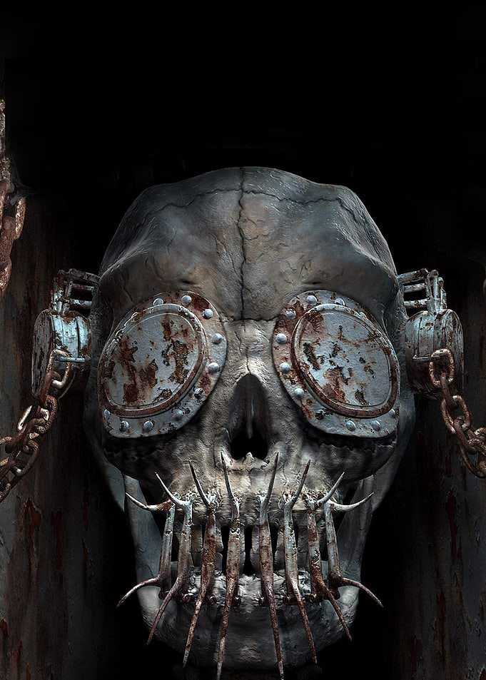 Steampunk Skull with Goggles and Chains