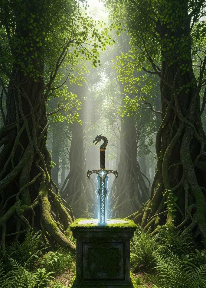 Magical Sword in Enchanted Forest