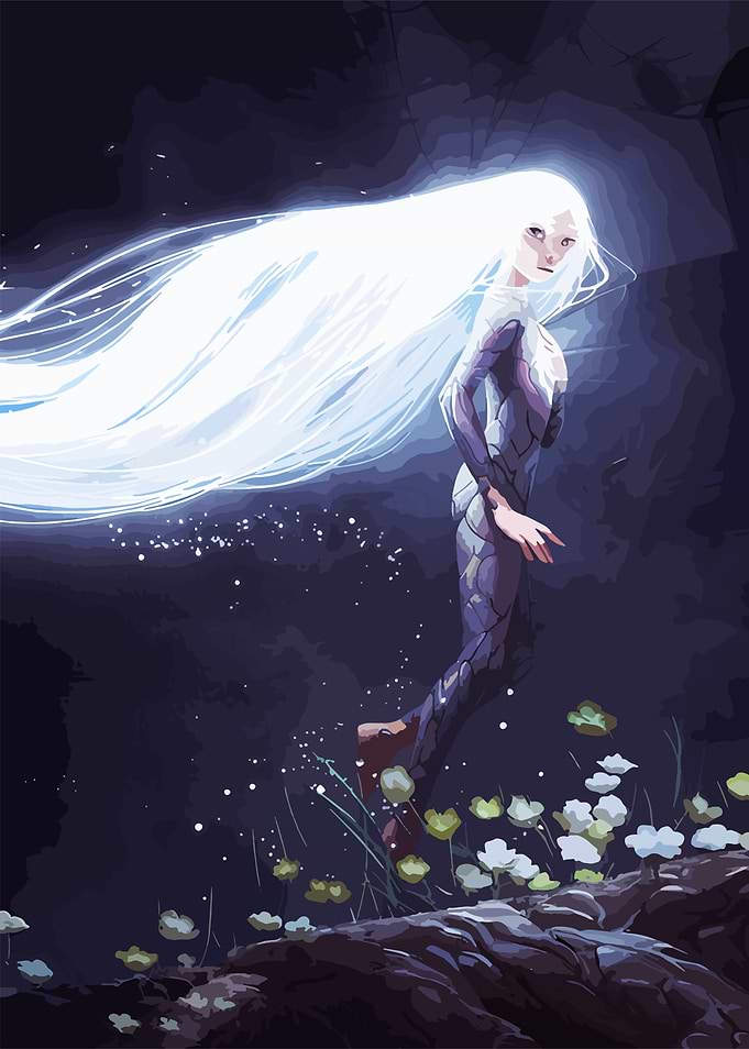 Ethereal Being with Flowing White Hair