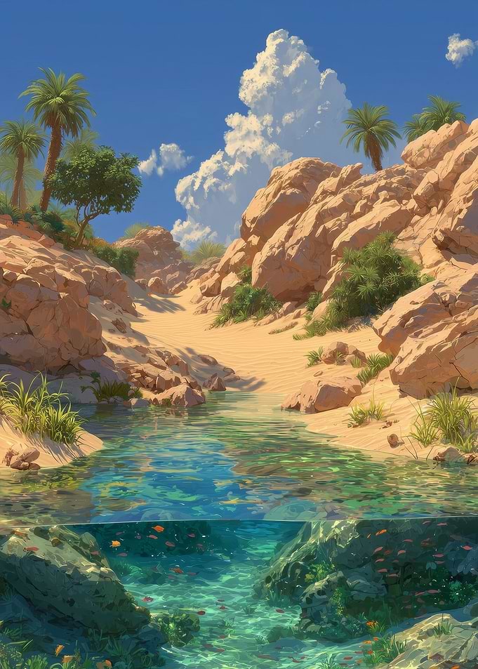 Desert Oasis with Crystal Clear Water
