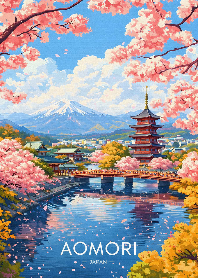 Aomori Japan Cherry Blossoms and Pagoda