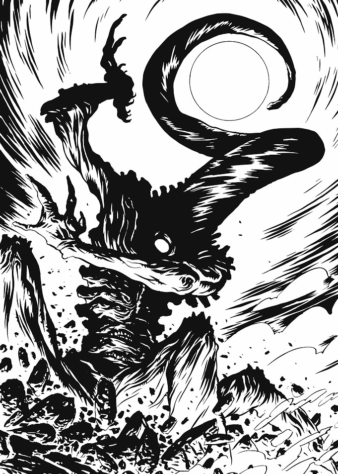 Monstrous Creature Emerging from Debris