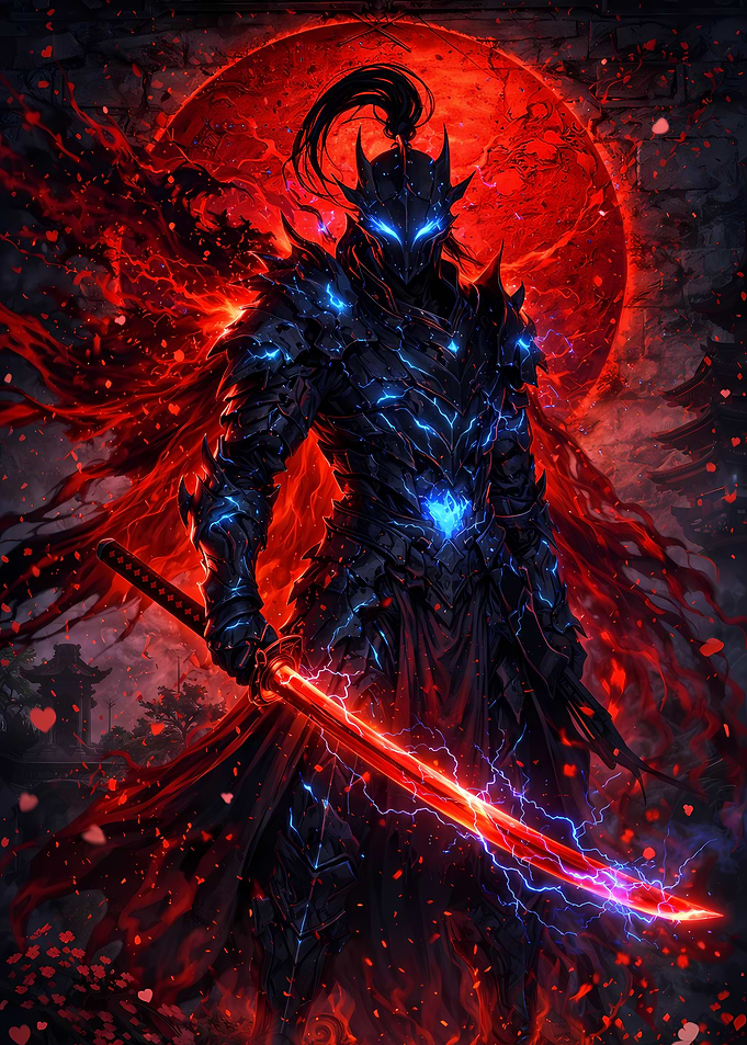 Dark Knight with Fiery Katana