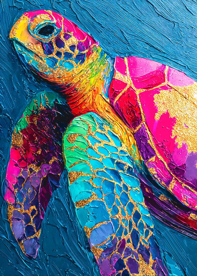 Colorful Sea Turtle Impasto Painting