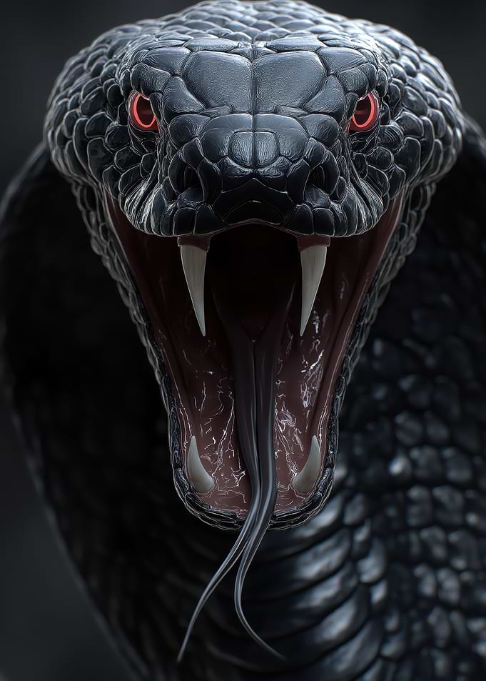 Close-up of a Black Cobra's Head