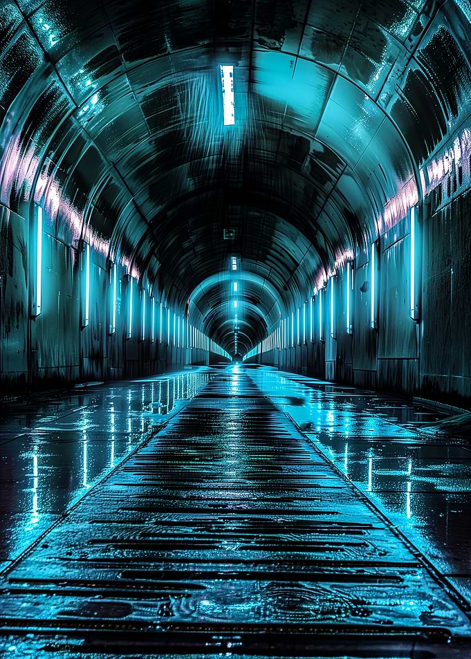 Futuristic Tunnel with Neon Lights